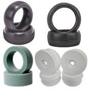 Pack de pneus 1/8eme RIDGE PIN et MINI PIN yellow + inserts + jantes blanches SCHUMACHER