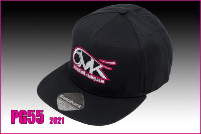 Casquette 2021 noire - Logo Blanc & Rose brodé - Visière plate 6-MIK