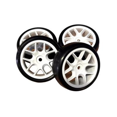 Pneus Slick 1/10 TR09 toilé sur jantes blanches 10 (4) branches RIDE