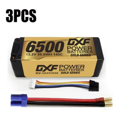 3 X Lipos Batteries 4S 15.2V 6500MAH 140C GoldSeries LCG 5MM Graphene avec cordon EC5 DXF-POWER