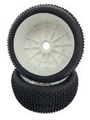 Pneus 01 Buggy 1/8 Synthétique 35 Shore montés/collés sur jantes blanches (2) WS LINE