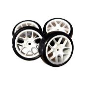 Pneus Slick 1/10 TR09 toilé sur jantes blanches 10 (4) branches RIDE