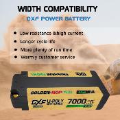 Lipo Batterie 2S 7.6V MIDDLE 7000mAh 150C Gold-NGP 5mm avec cordon DEAN DXF-POWER