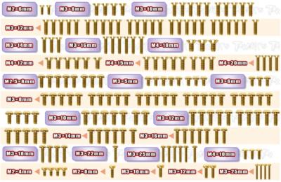 Kit complet de vis acier nitride doré pour Mugen MBX8R ECO (181 pièces) T-WORK'S