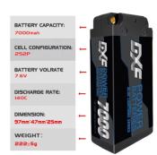 Lipo Batterie 2S 7.6V 7000mAh 140C Blue Lightning Series 5mm avec cordon DEAN DXF-POWER