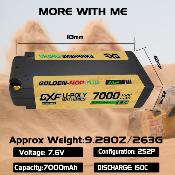 Lipo Batterie 2S 7.6V MIDDLE 7000mAh 150C Gold-NGP 5mm avec cordon DEAN DXF-POWER