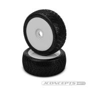 Pneus "FALCON" gomme VERT (super soft) monté/collé sur jantes BLANCHES (2) J-CONCEPTS