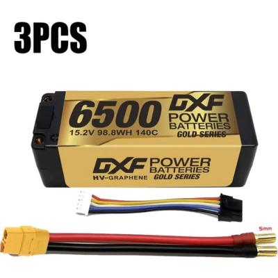 3 X Lipos Batteries 4S 15.2V 6500MAH 140C GoldSeries LCG 5MM Graphene avec cordon XT90 DXF-POWER