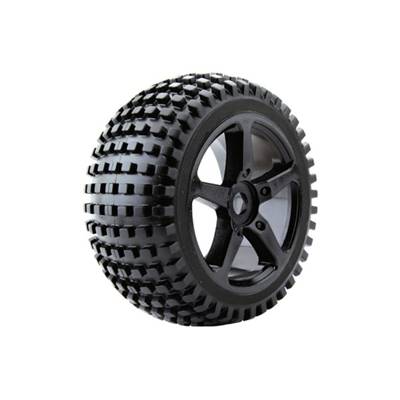 Pneus 1/8e Truggy "Rock" montés-collés sur jantes noires (la paire) FASTRAX