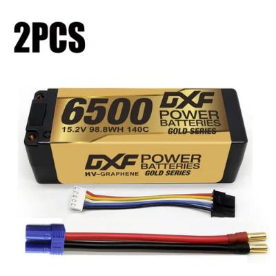 2 X Lipos Batteries 4S 15.2V 6500MAH 140C GoldSeries LCG 5MM Graphene avec cordon EC5 DXF-POWER